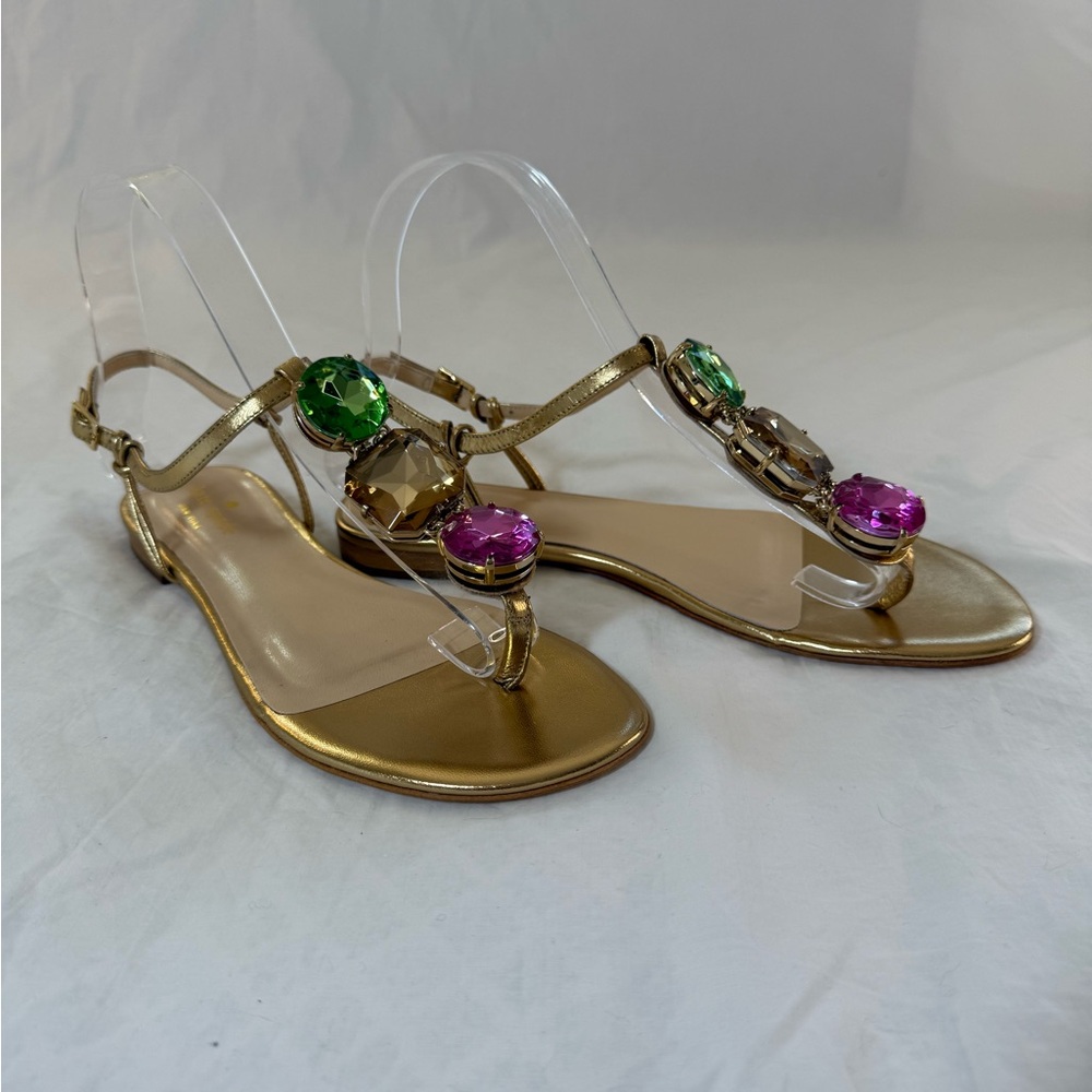 Kate Spade Faith Gold Sandals with Multicolor Gem Accents - Picture 6 of 7